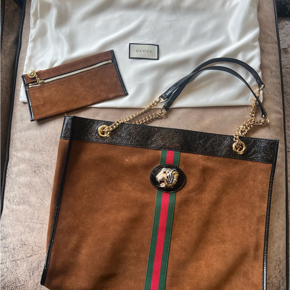 Gucci Rajah Brown Suede Tote Bag